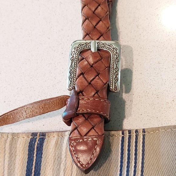 Brighton Vintage Striped Canvas Satchel with Leather Braided Straps - Picture 6 of 15